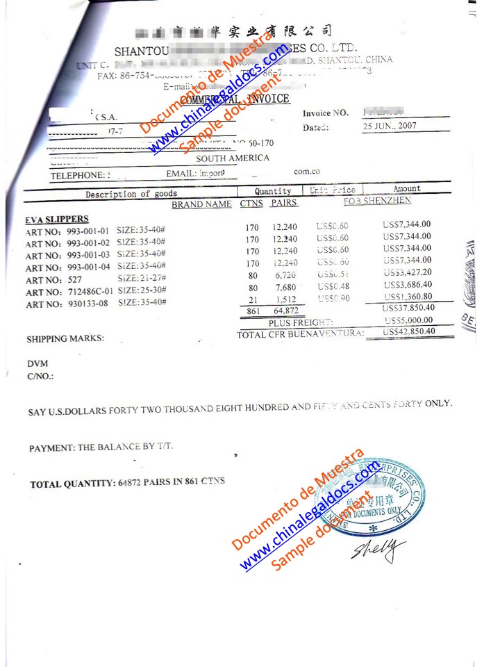 COLOMBIA FACTURA MUESTRA